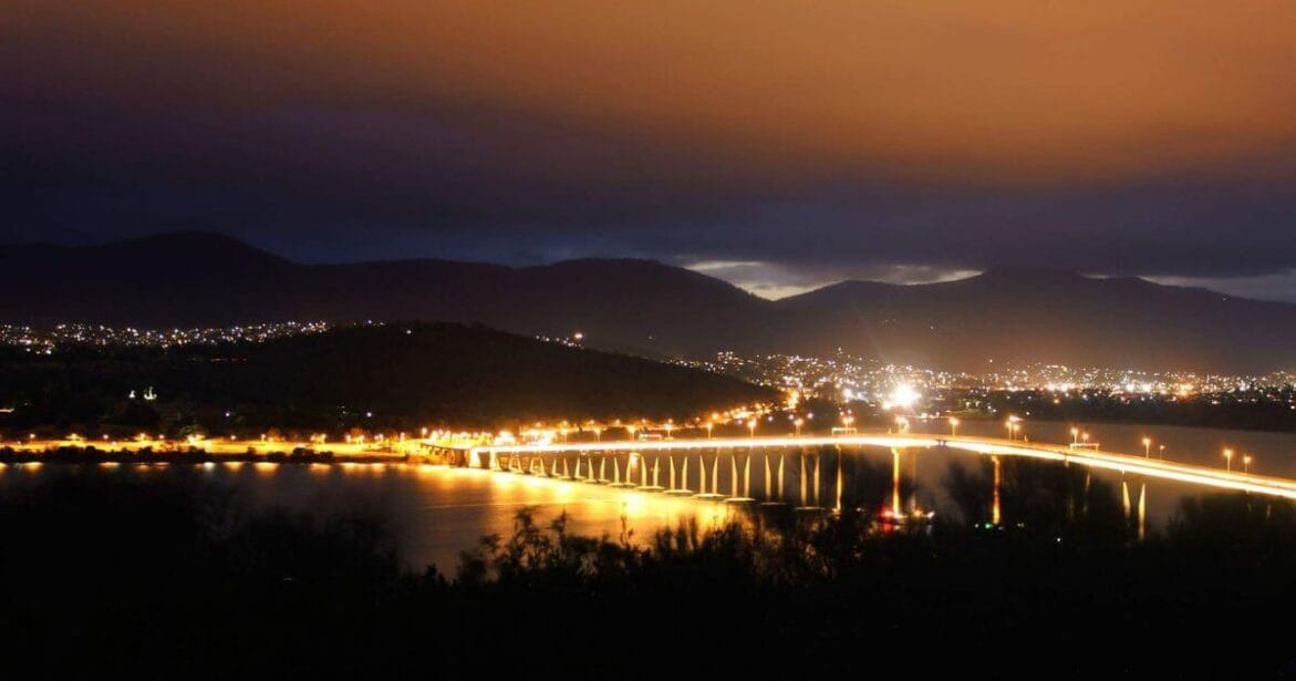 Night view in Rosny Hill Lookout in Hobart