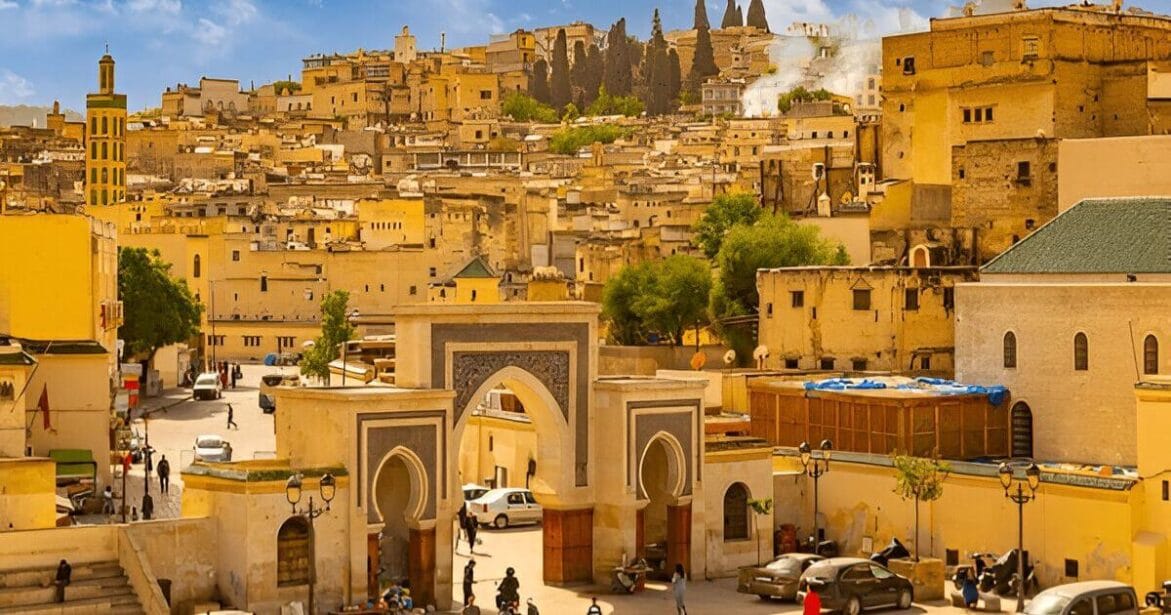 View in Fez with Bab Rcif Gate in Morocco