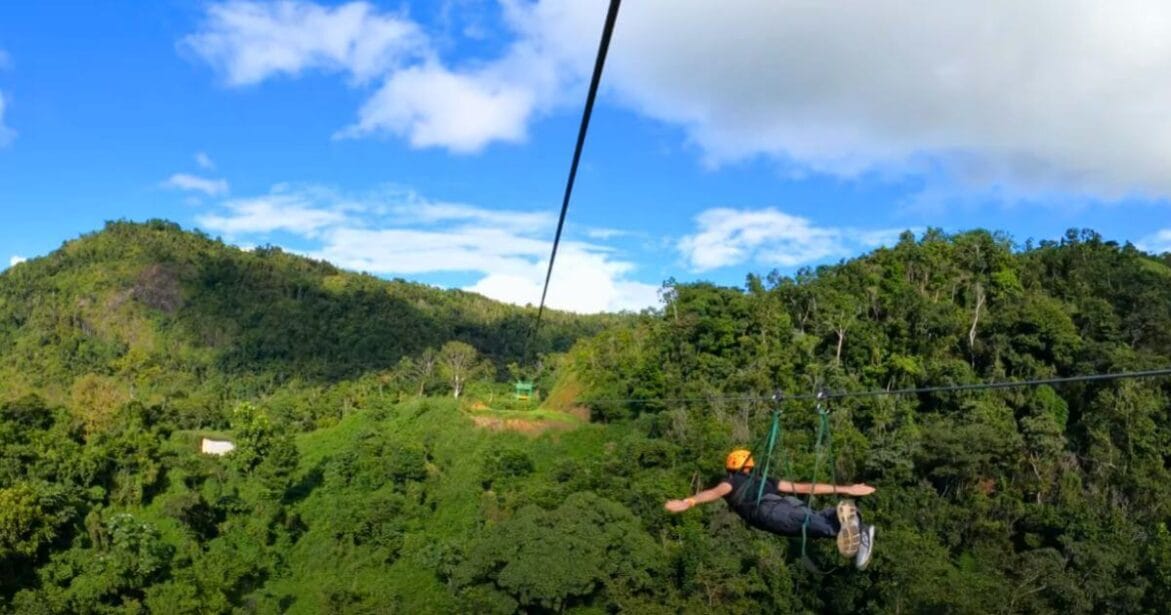 Ziplining in Toro Verde Adventure Park in Puerto Rico