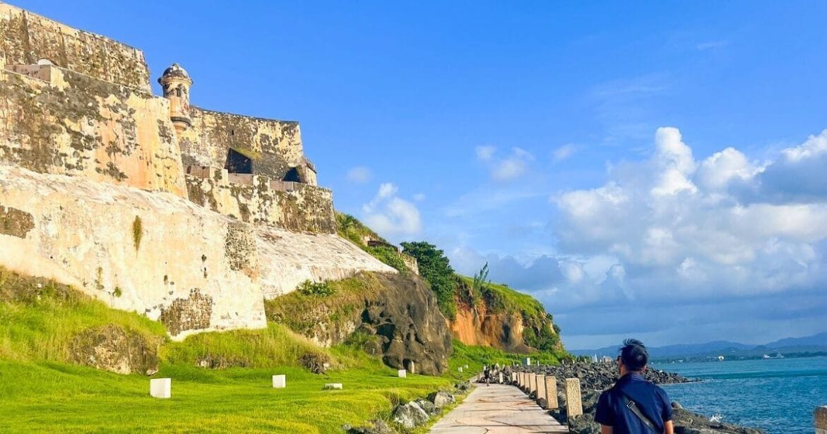 Man Walks in side Castillo San Cristóbal on old san juan ,Puerto rico